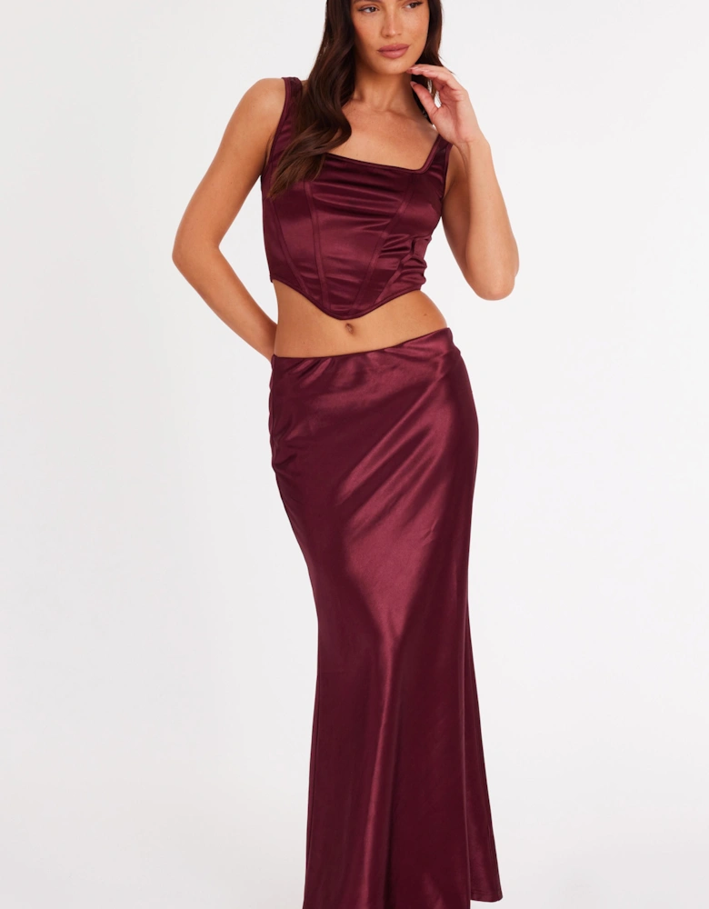 Burgundy Satin Corset Crop Top
