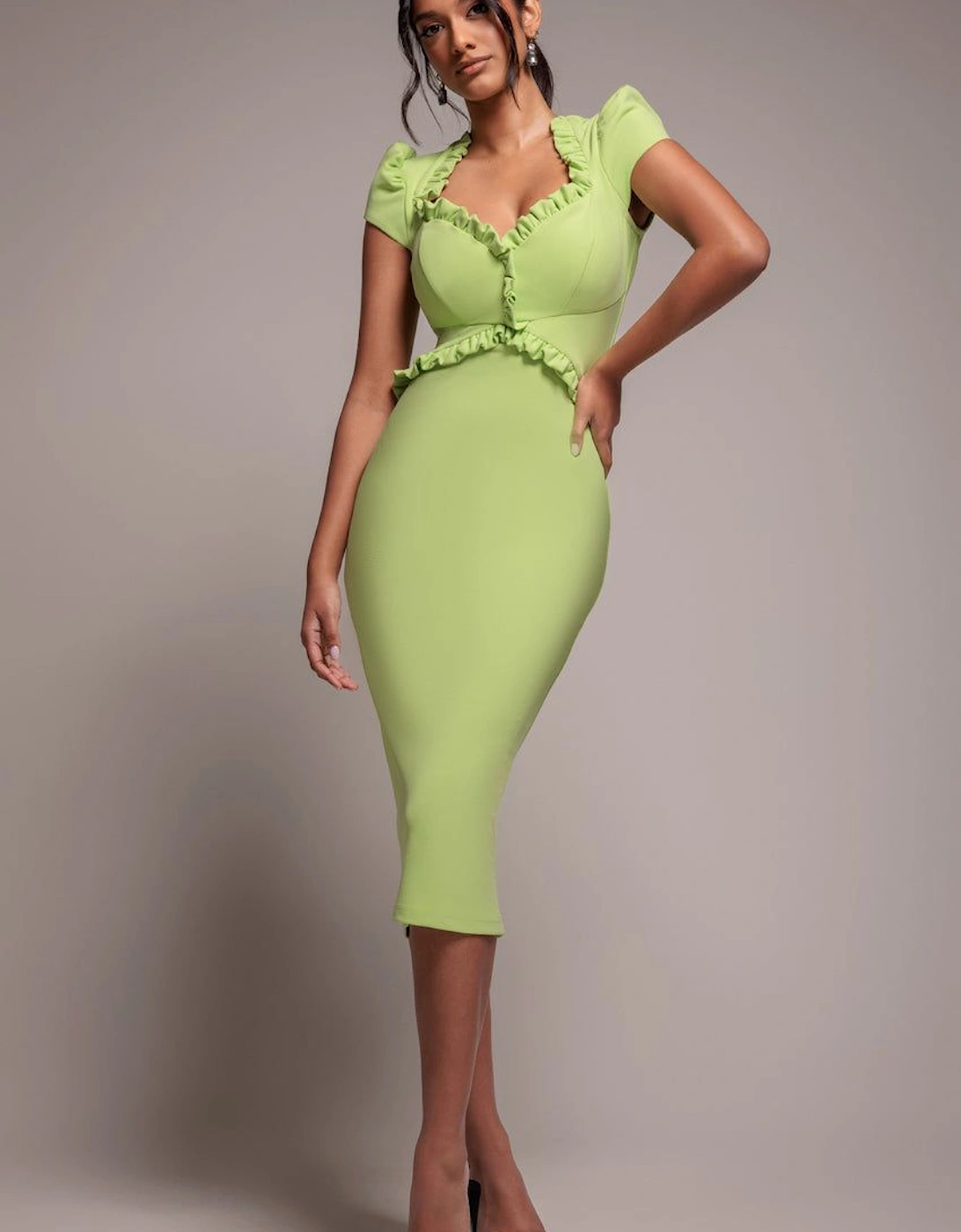 Cap Sleeve Frill Edge Midi Dress, 2 of 1