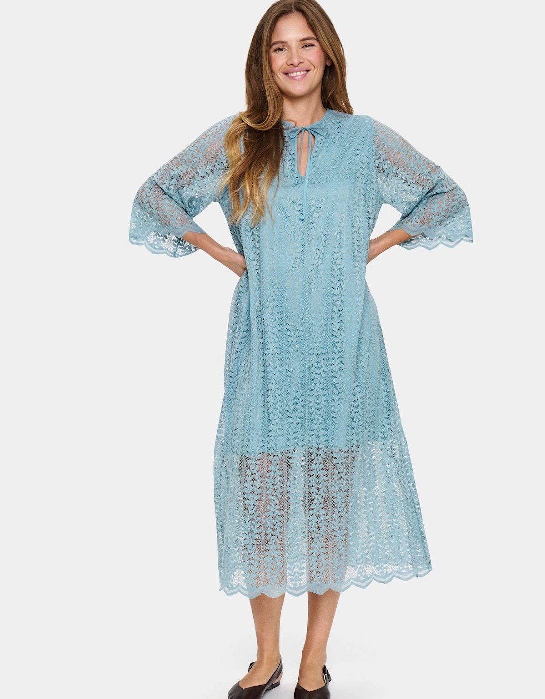 JolieSZ Short Sleeve Lace Midi Dress, 2 of 1