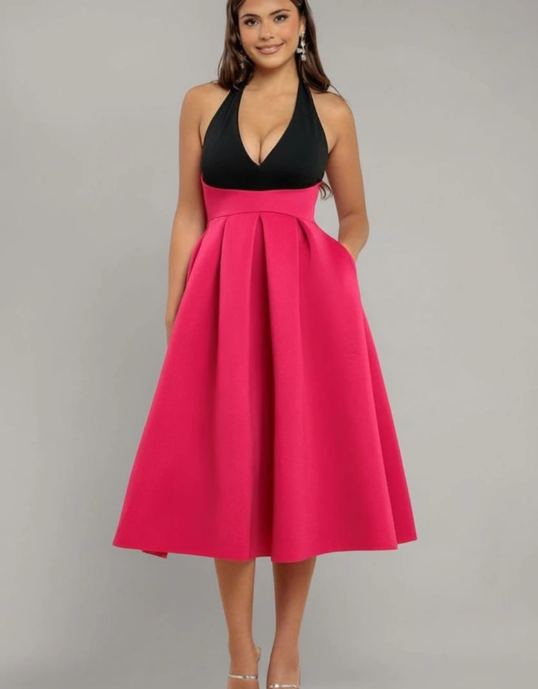 Halter Neck Pleated A Line Midaxi Dress