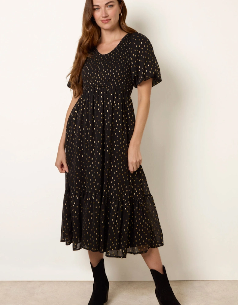 Black Gold Foil Midi Dress