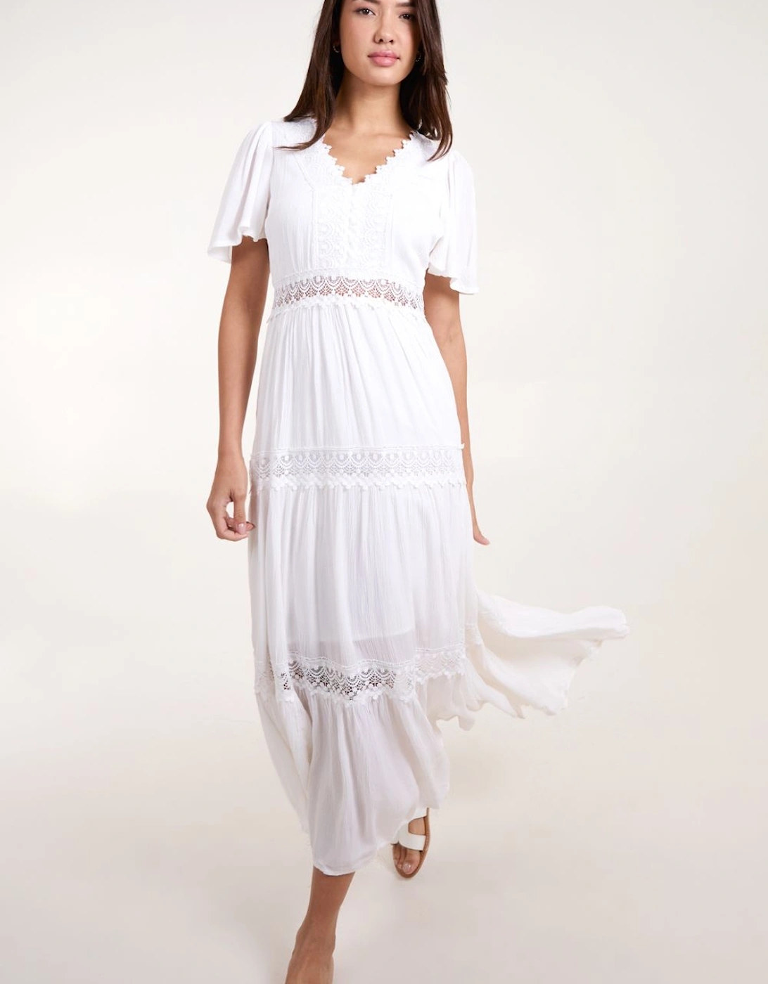 Crochet Detailing Angel Sleeve Tiered Maxi Dress, 2 of 1
