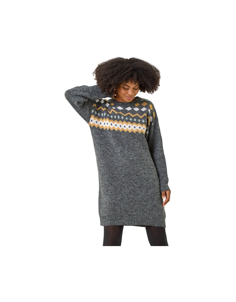 Nordic Print Knitted Jumper Dress