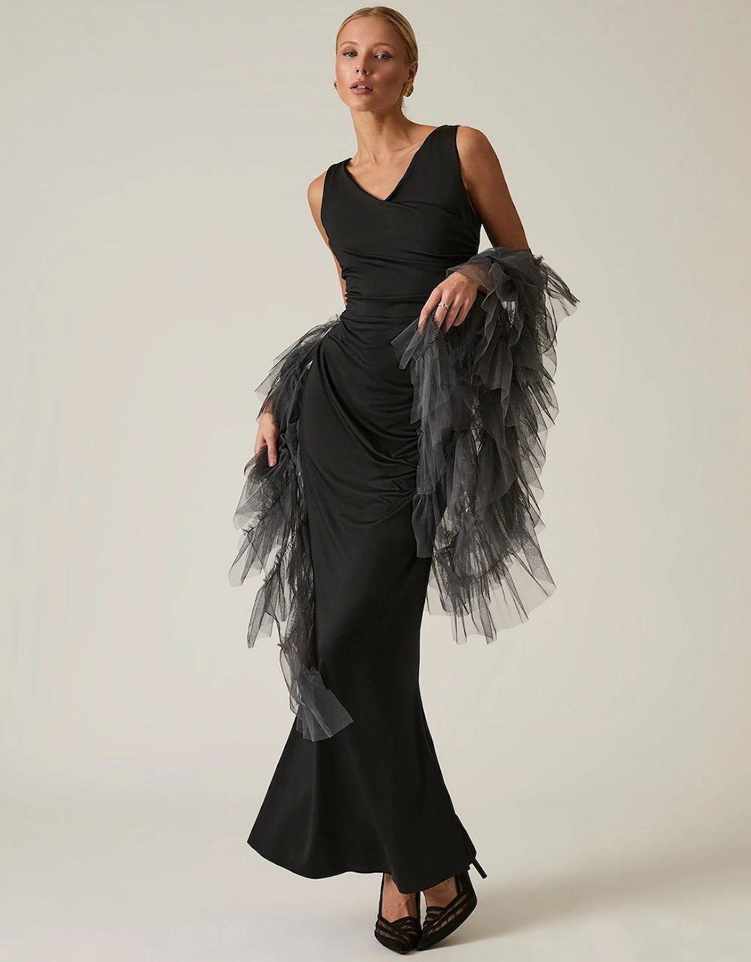 Black Sleeveless Gathered Maxi Dress, 2 of 1