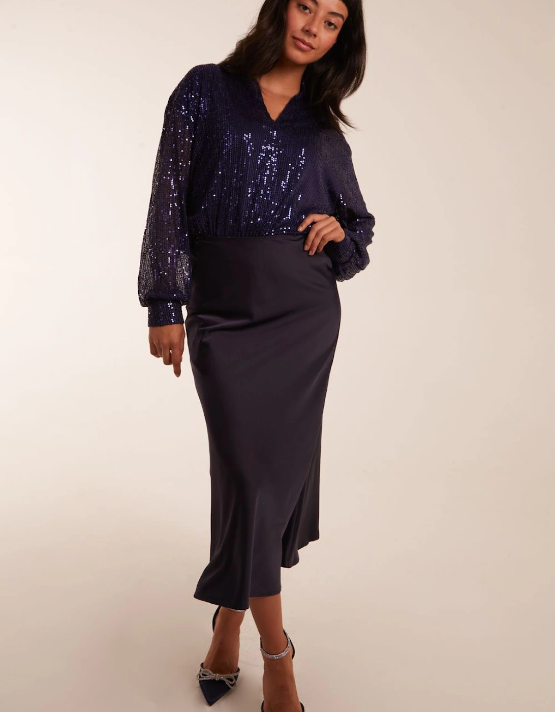 Satin Bias Midi Skirt, 2 of 1