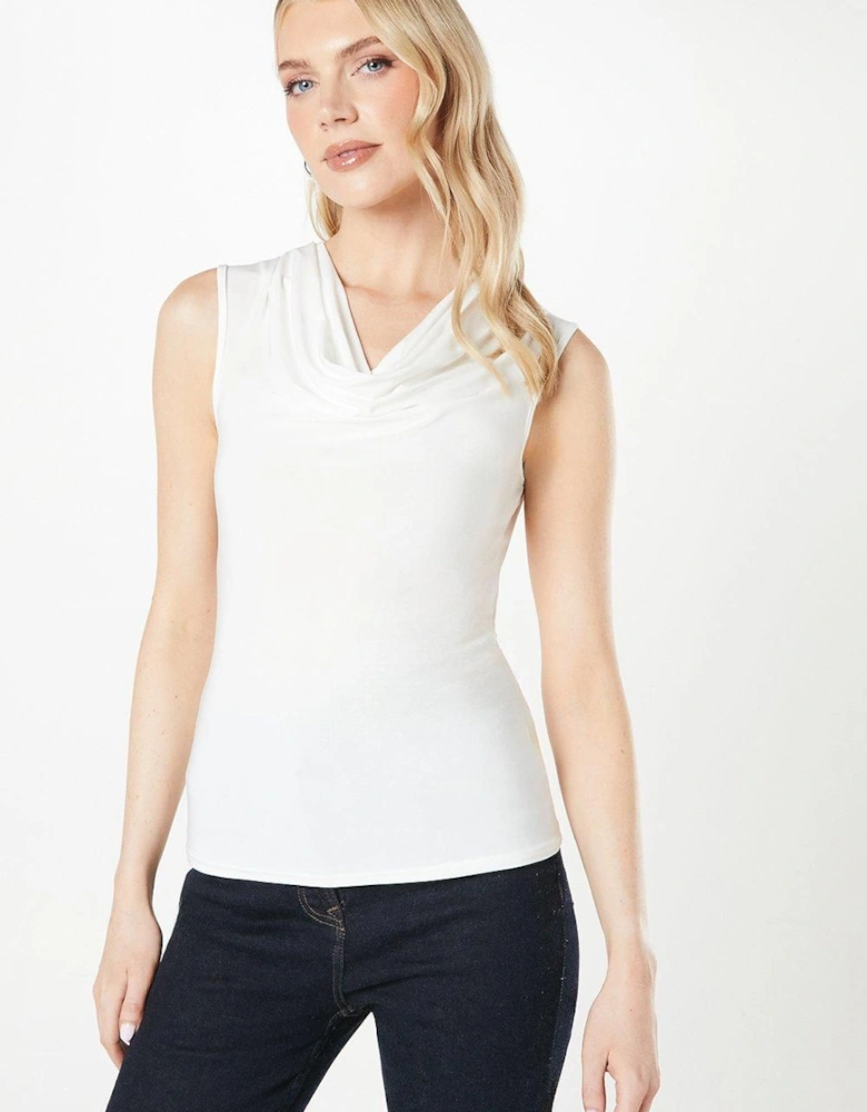 White Soft Touch Cowl Neck Top