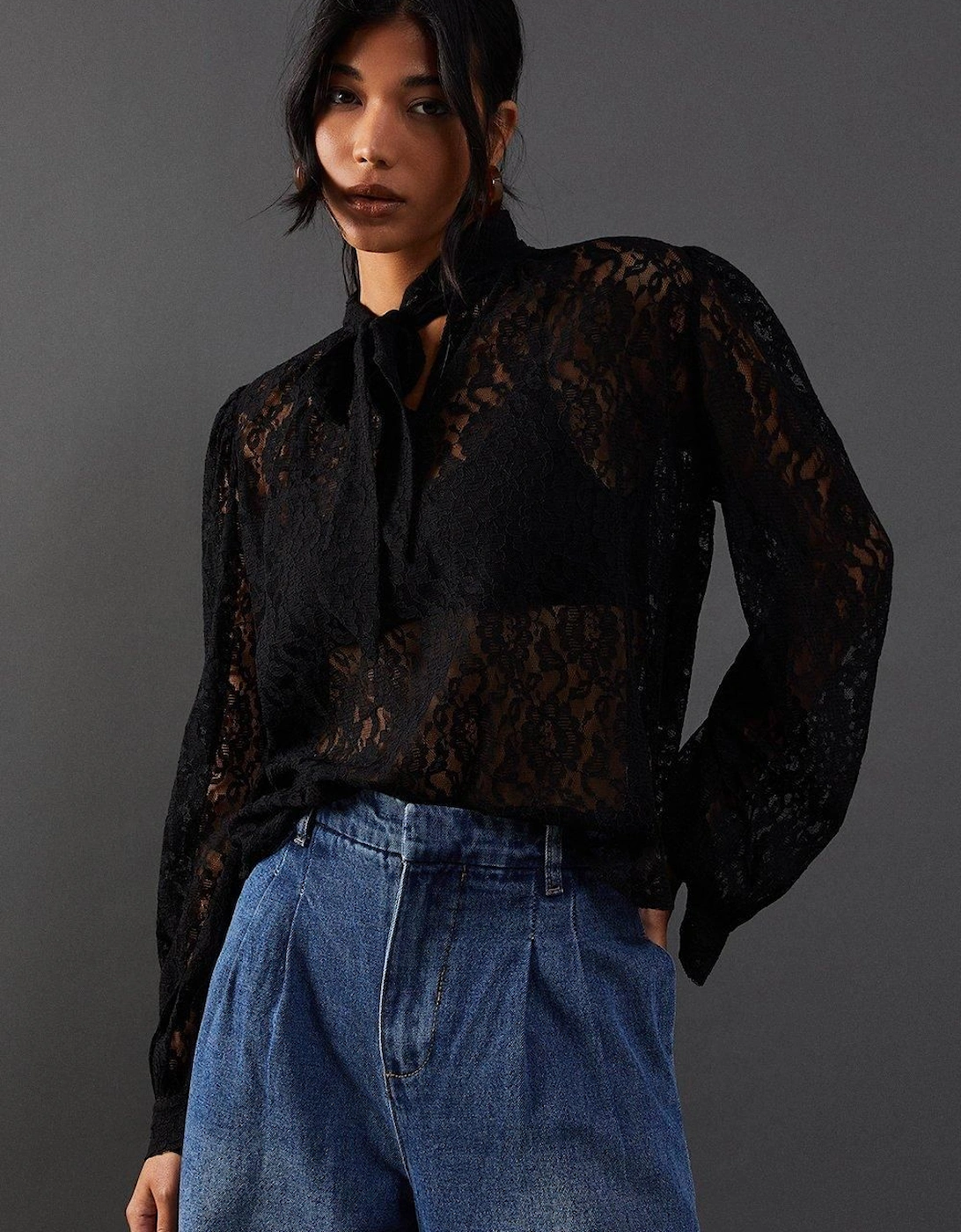 Lace Tie Neck Blouse, 2 of 1