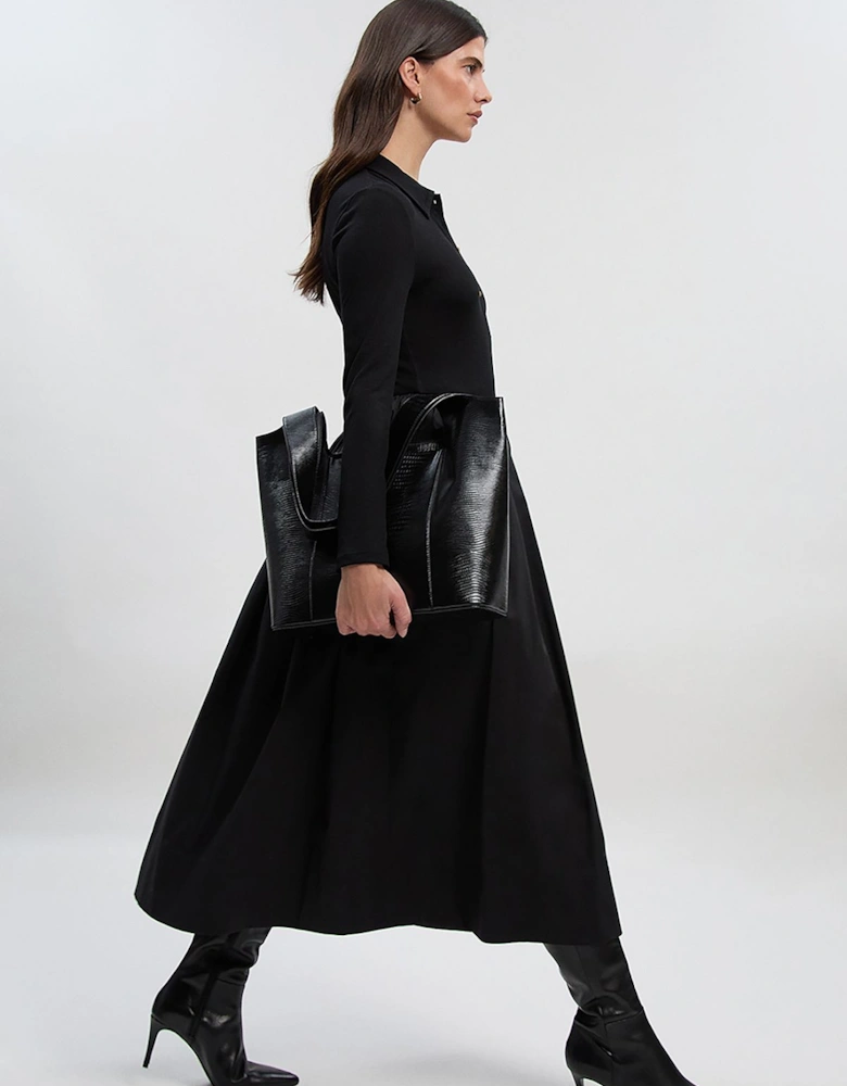 Petite Viscose Rib Button Up Button Up Collared Shirt Maxi Dress