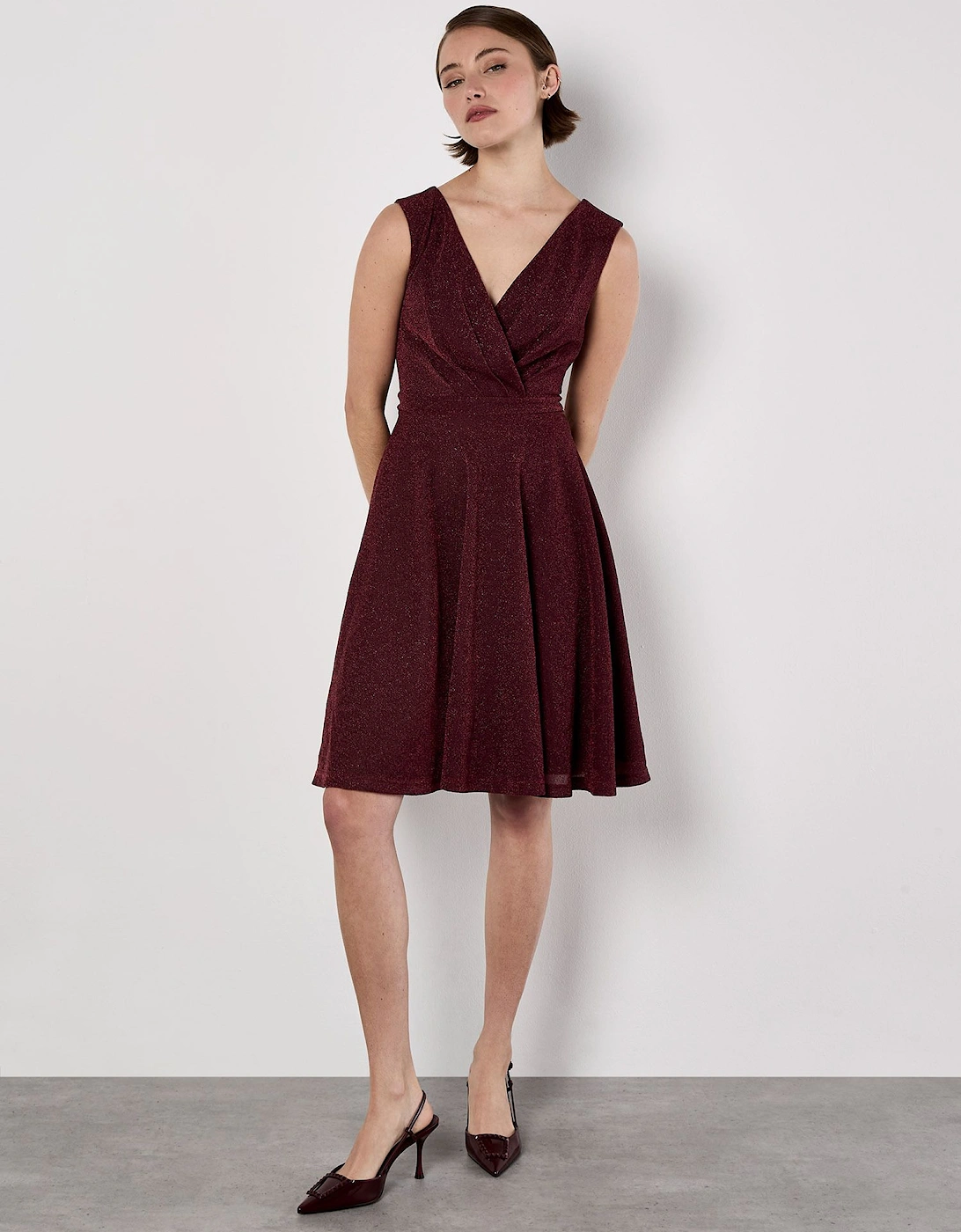 Metallic Pleat Skater Mini Dress, 2 of 1