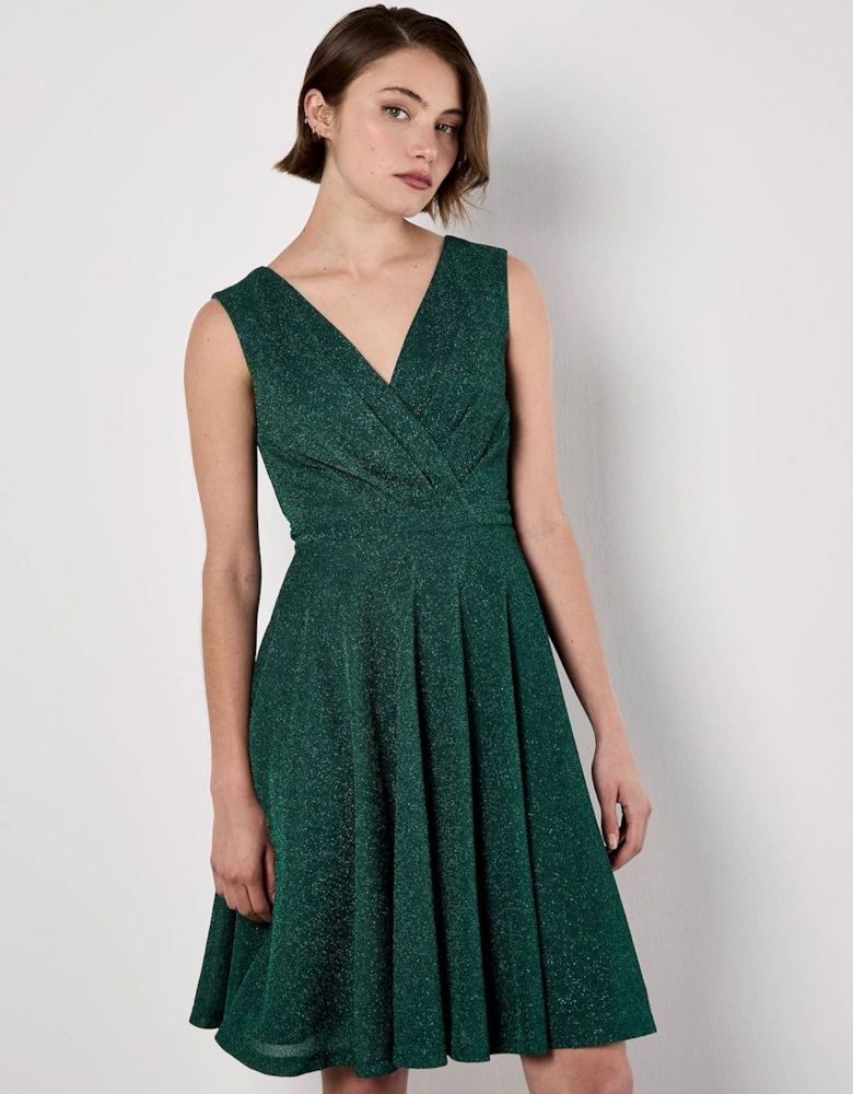 Metallic Pleat Skater Mini Dress