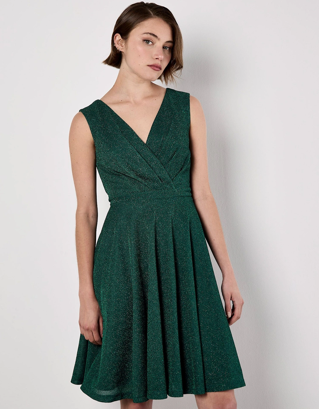 Metallic Pleat Skater Mini Dress, 2 of 1