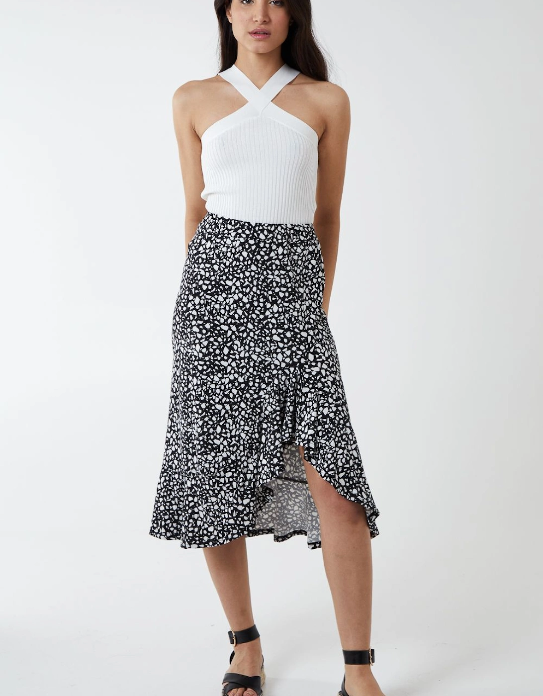Asymmetric Frill Hem Midi Skirt, 2 of 1