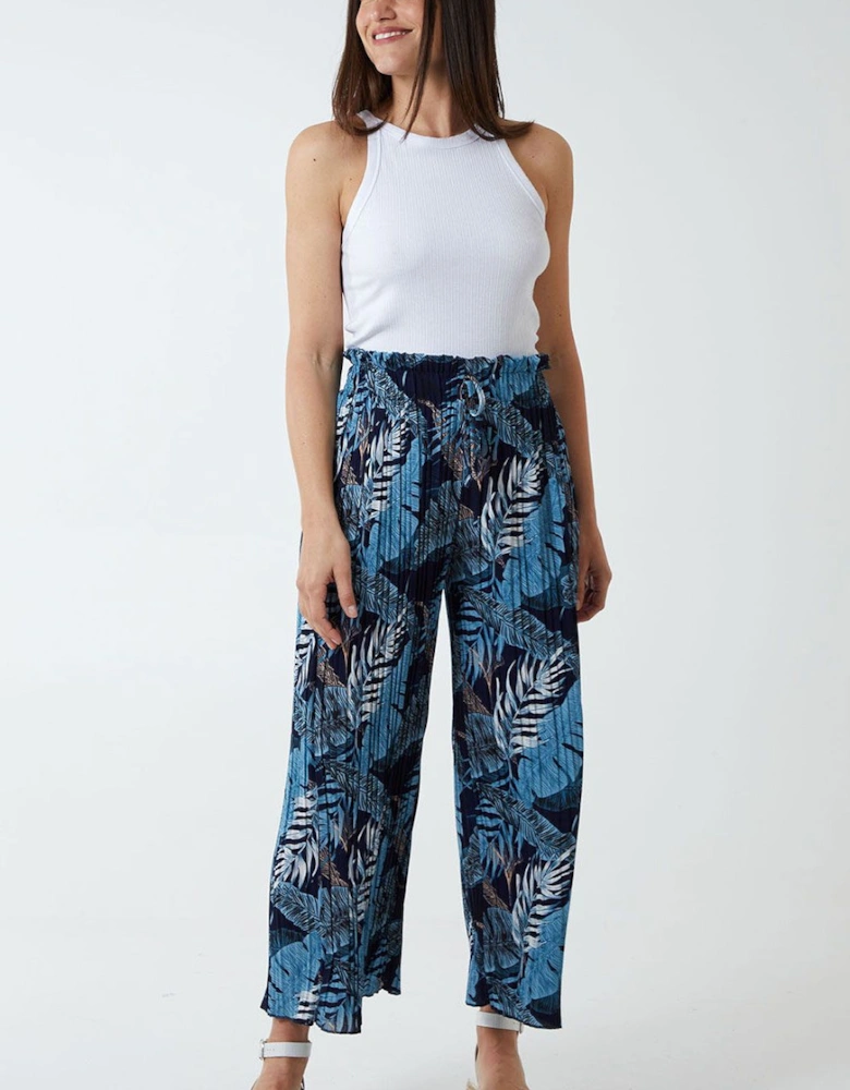 Tropical Print Pleated Wide Legs Trouser