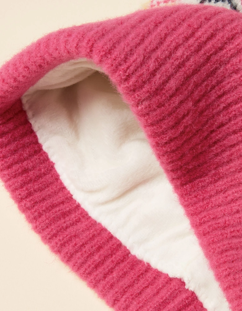 KARA BOBBLE Womens Beanie Hat Pink