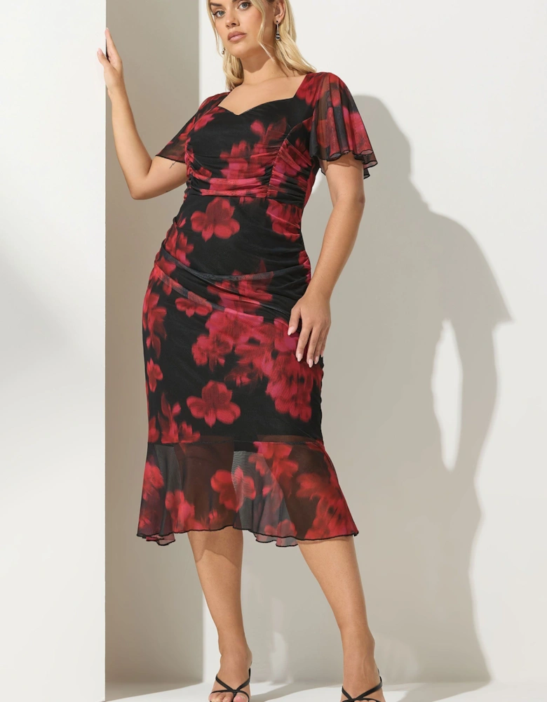 Floral Gathered Midi Dress