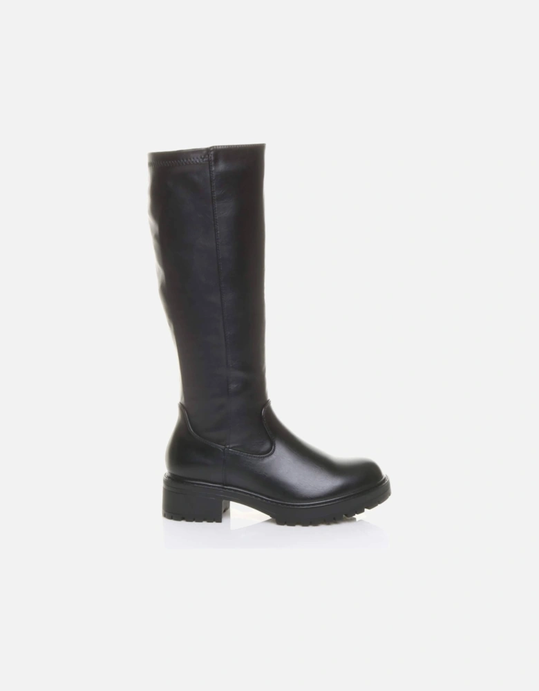 Low  Heel Chunky Sole Zip Stretchy Elastic Riding  Calf Boots