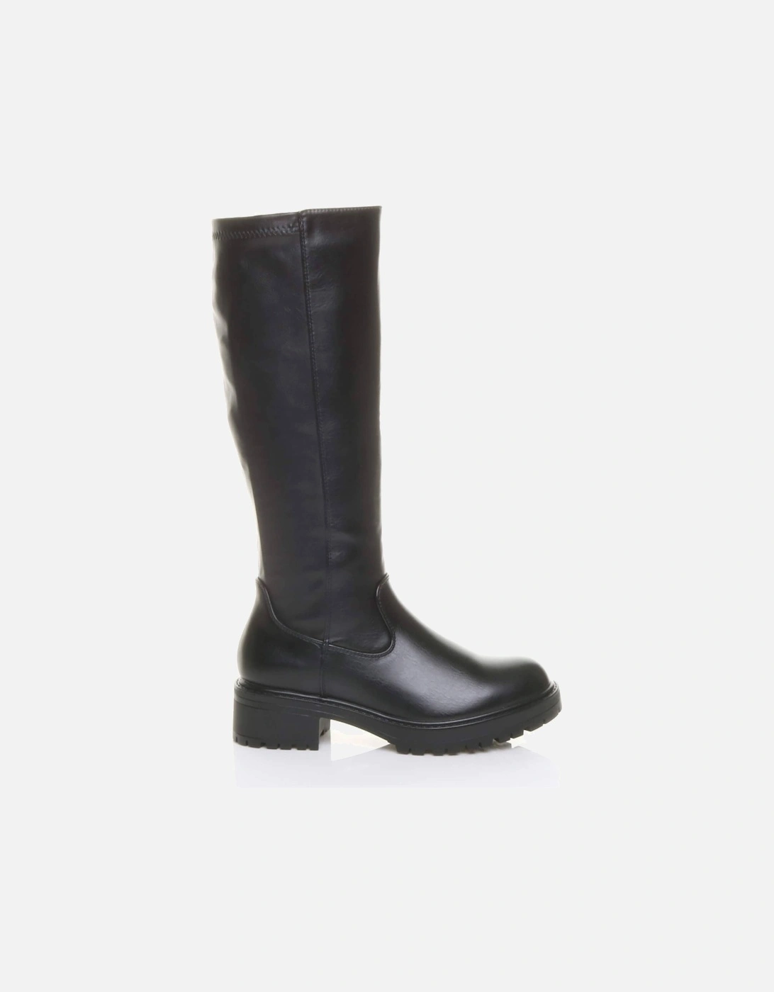 Low  Heel Chunky Sole Zip Stretchy Elastic Riding  Calf Boots, 2 of 1