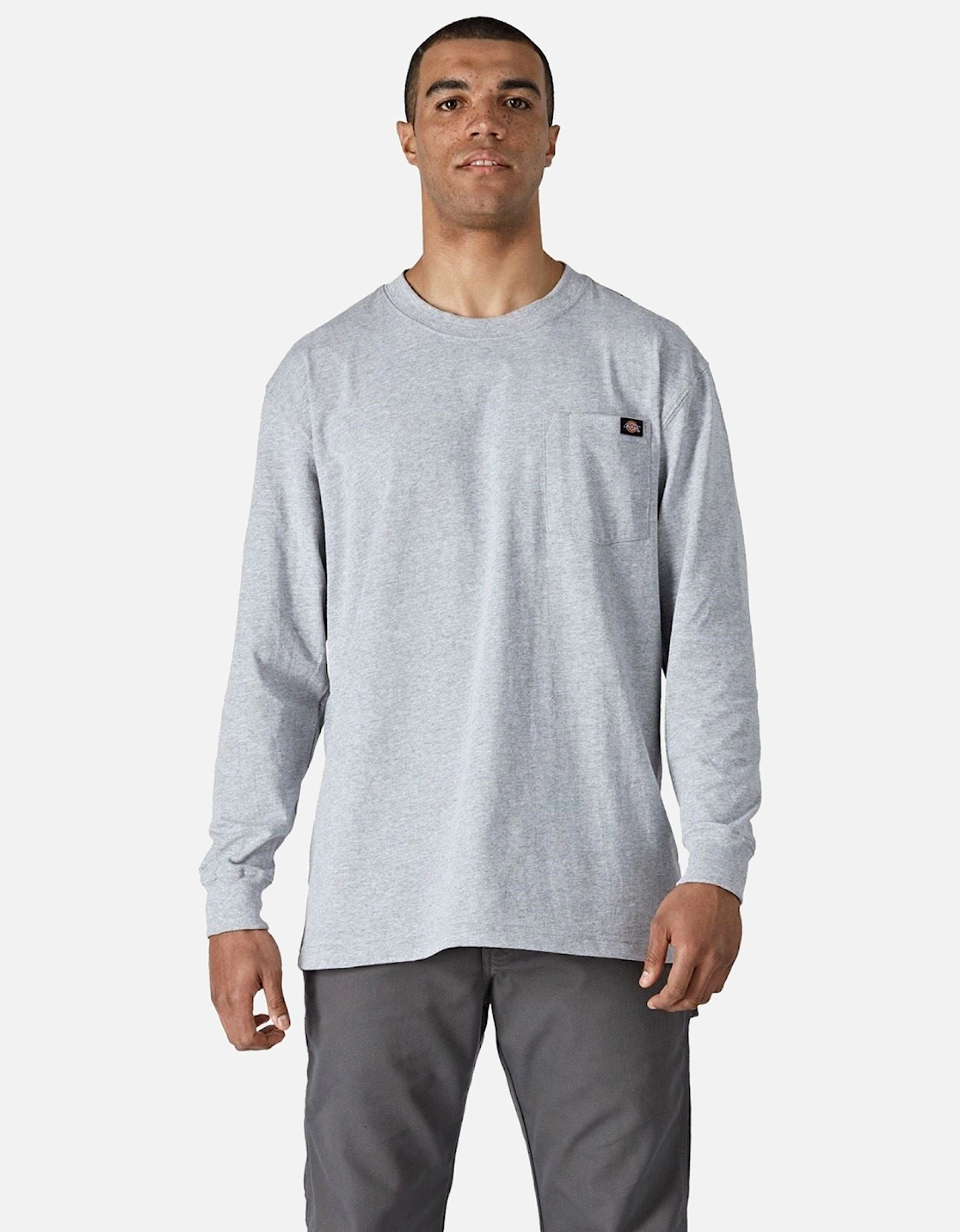 Pocket Long Sleeve Cotton Men's Grey T-Shirt