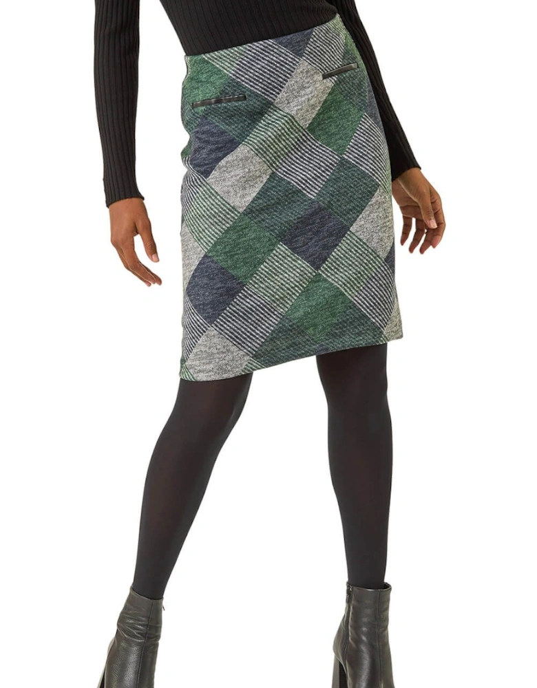Check Print Pocket Stretch A line Skirt