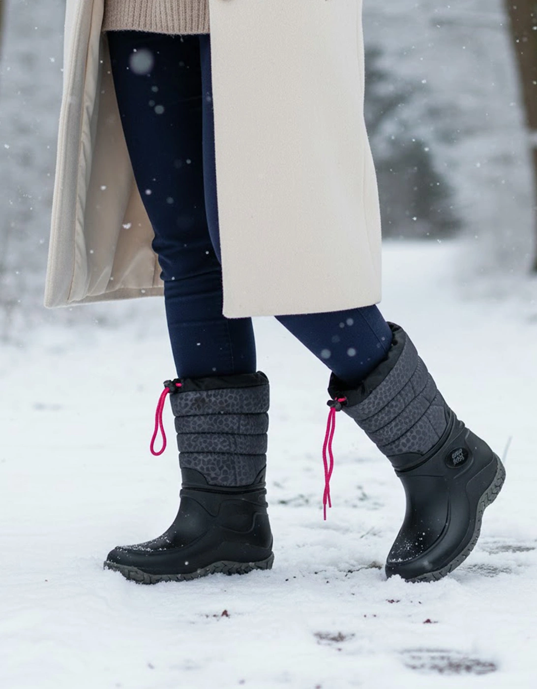 NORDIC Womens Warm Lined Boots Black/Pink Leopard