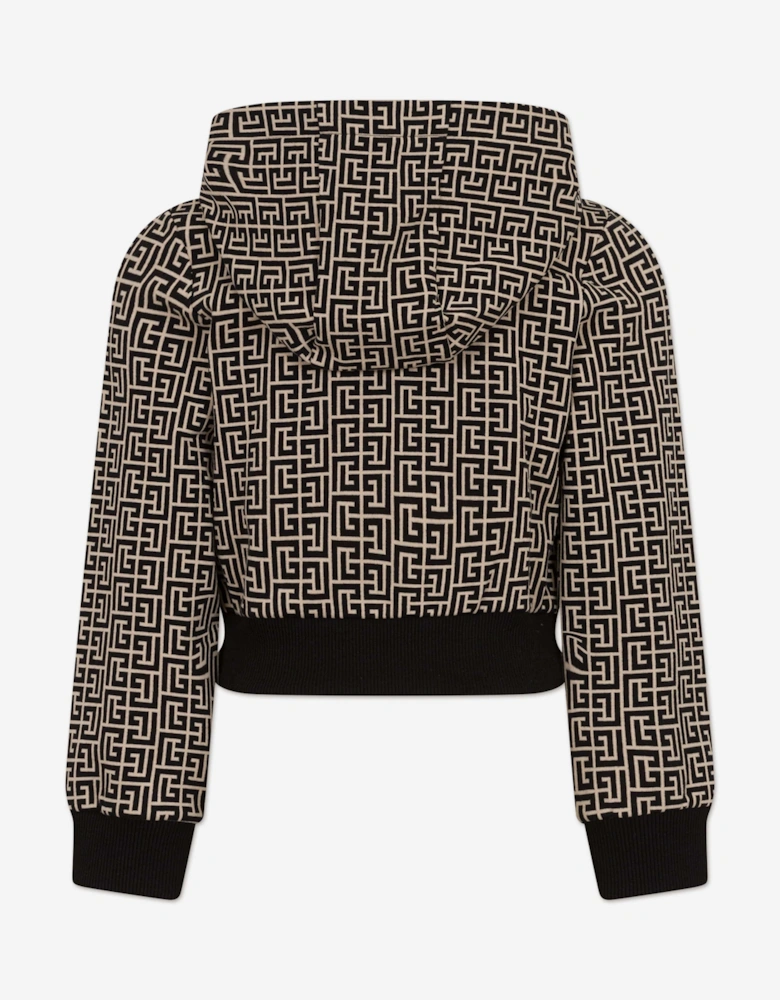 Girls Monogram Zip Up Top in Black