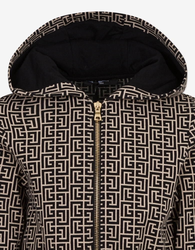 Girls Monogram Zip Up Top in Black