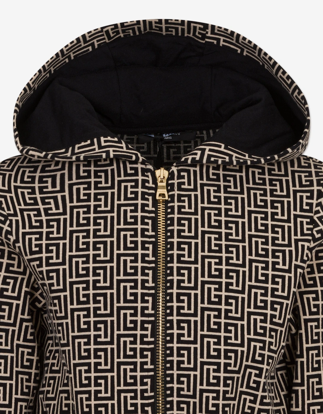 Girls Monogram Zip Up Top in Black