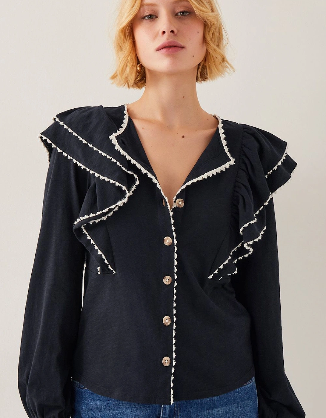 Freya Frill Jersey Blouse Black, 2 of 1