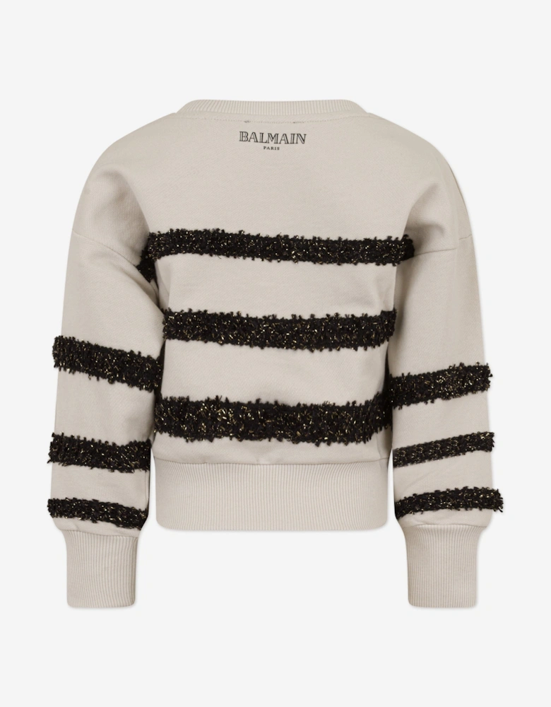 Girls Striped Sweatshirt in Beige