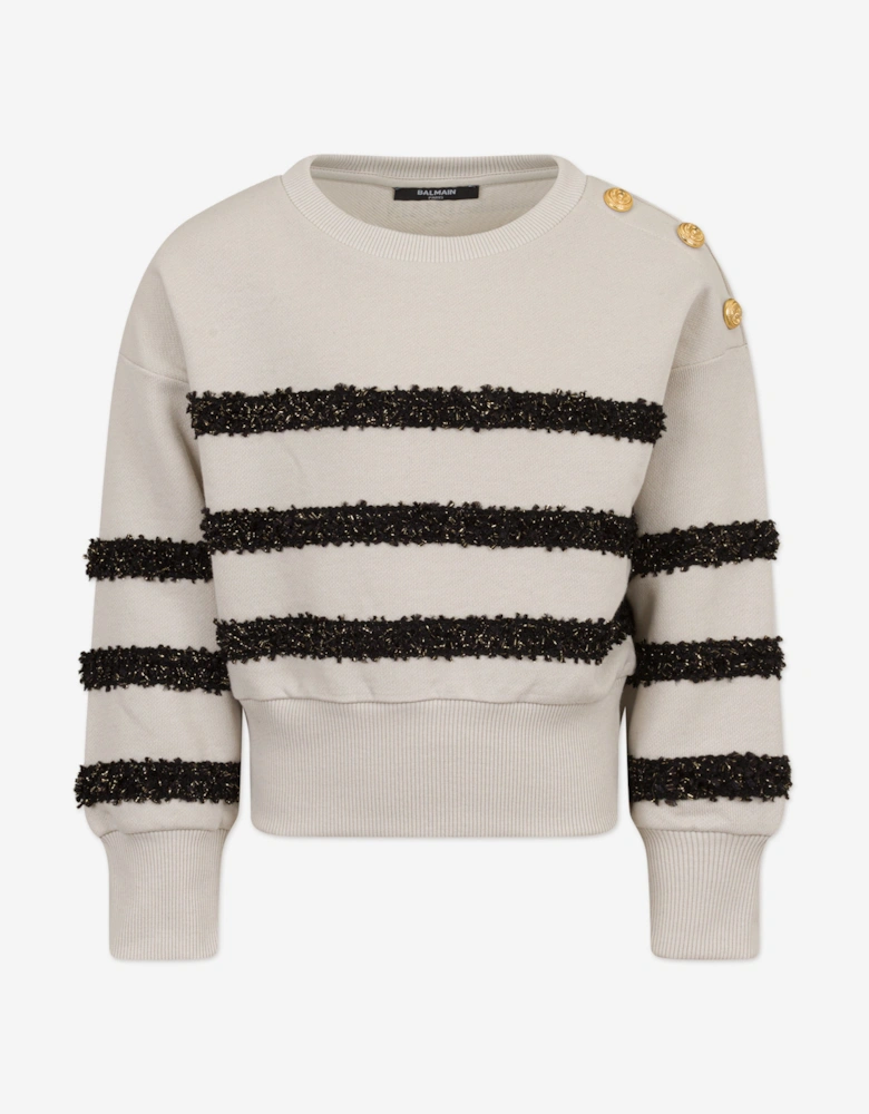 Girls Striped Sweatshirt in Beige