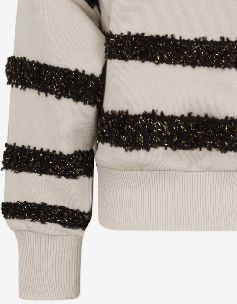 Girls Striped Sweatshirt in Beige