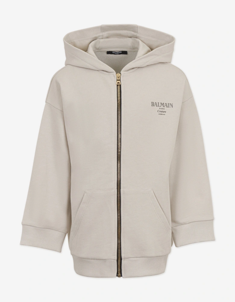 Boys Logo Zip Up Top in Beige