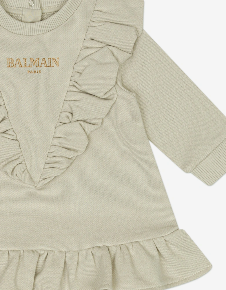 Baby Girls Ruffle Jersey Dress in Beige