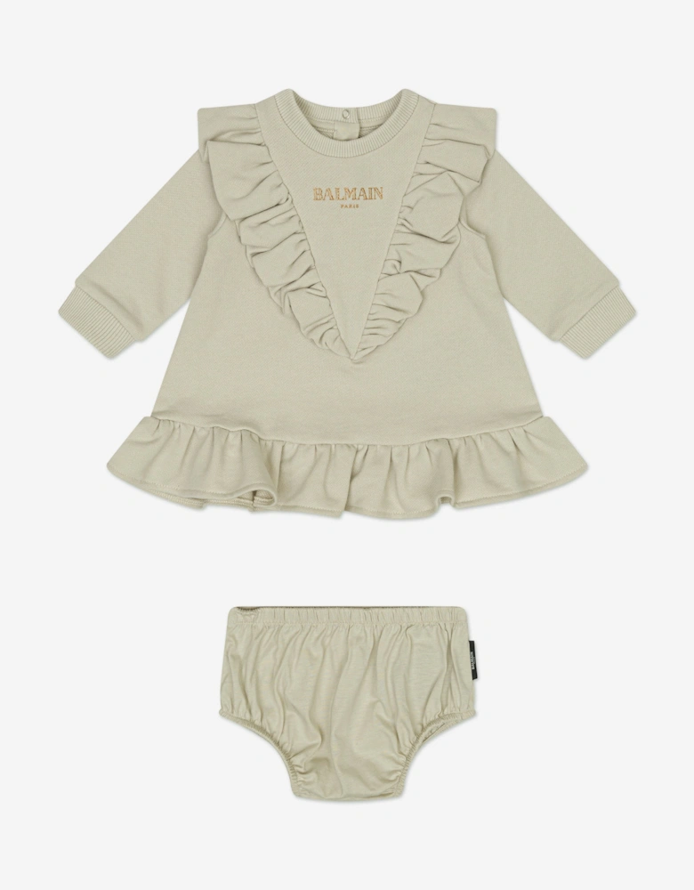 Baby Girls Ruffle Jersey Dress in Beige