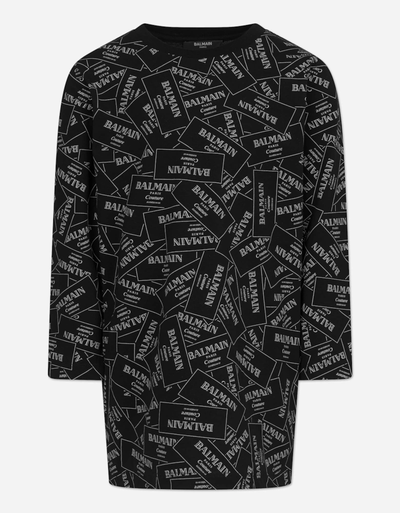 Girls Logo Print Sweater Dress in Black