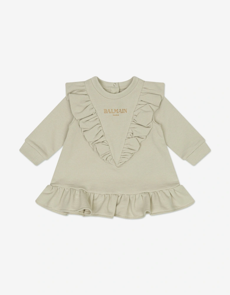 Baby Girls Ruffle Jersey Dress in Beige