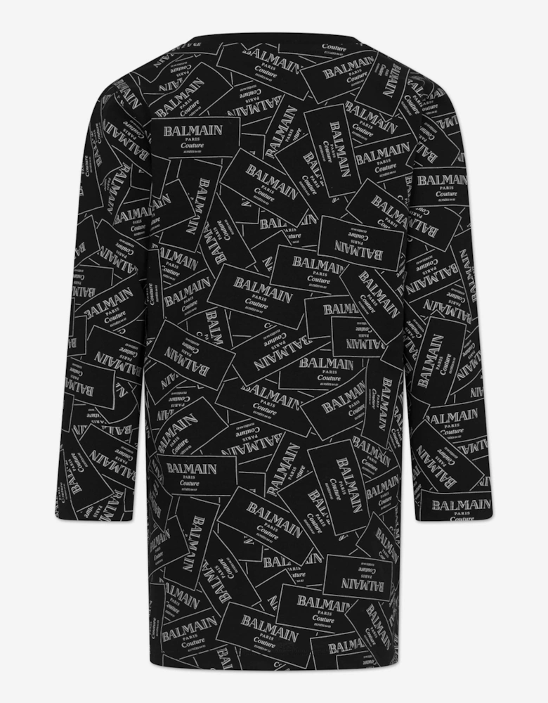 Girls Logo Print Sweater Dress in Black