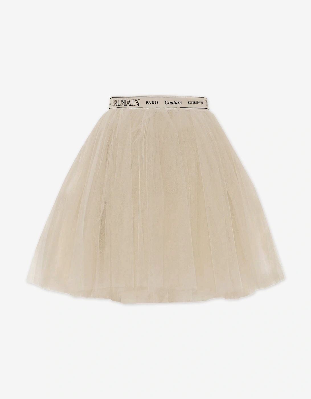 Girls Logo Waistband Tulle Skirt in Beige