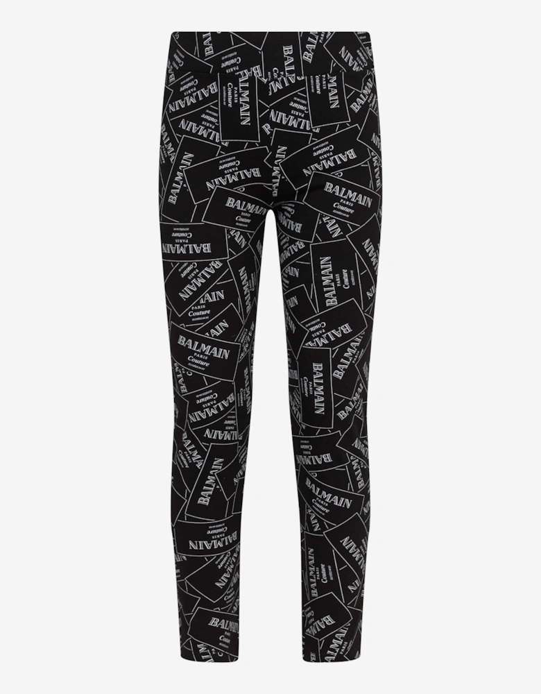 Girls Logo Print Leggings in Black