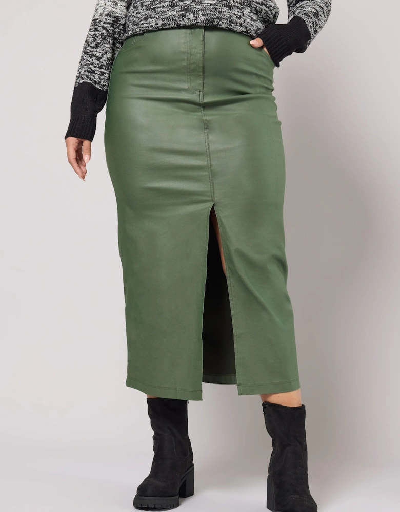Coated Split Hem Midaxi Skirt