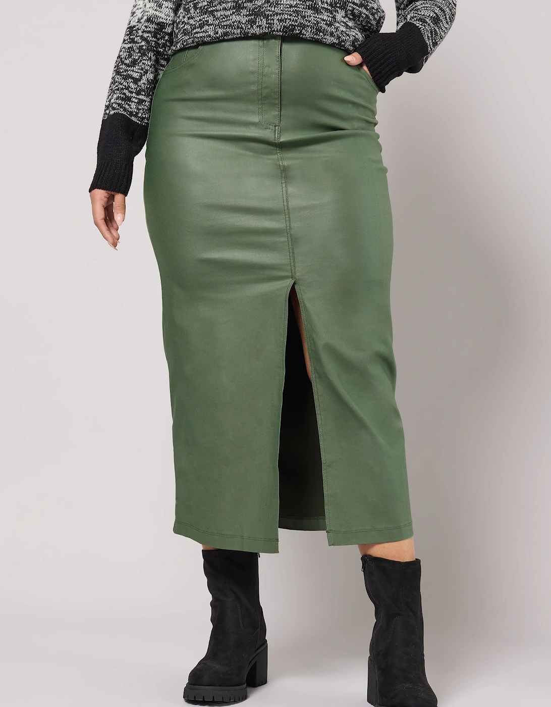 Coated Split Hem Midaxi Skirt, 2 of 1