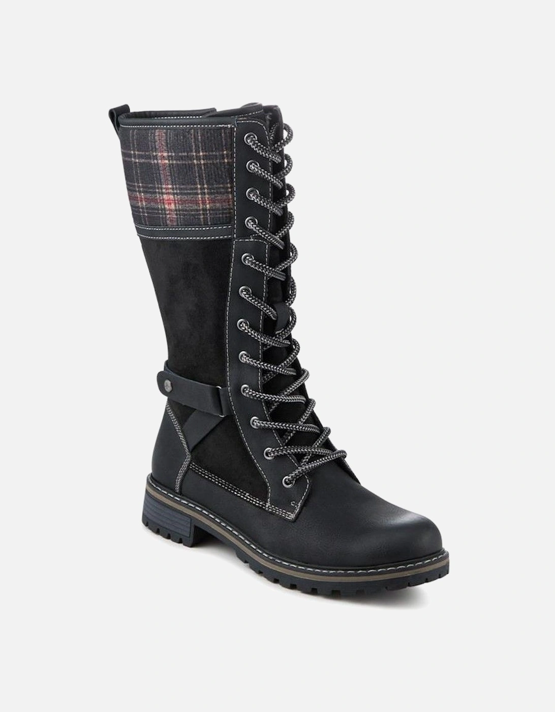 Lace Up Long Boots With Tartan Cuff, 2 of 1