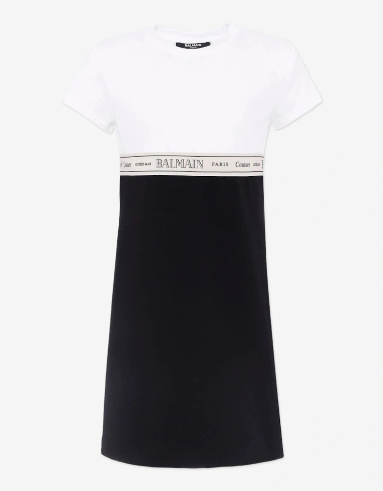 Girls Logo Tape Colourblock Dress in Black