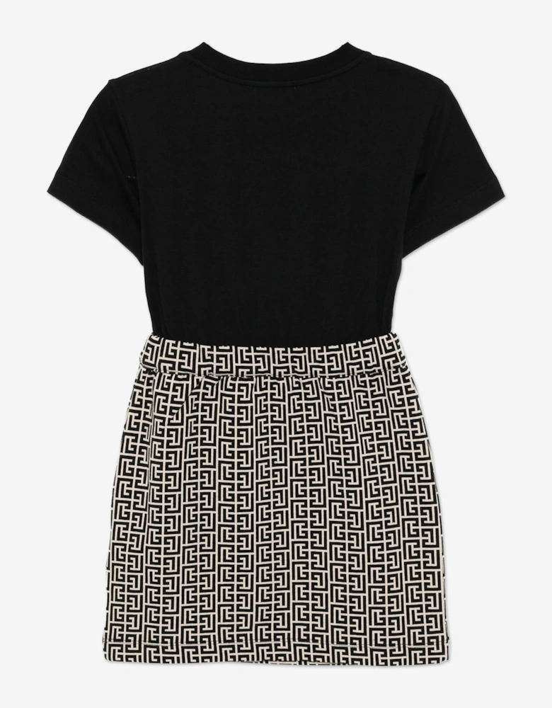 Girls Monogram Logo Dress in Black