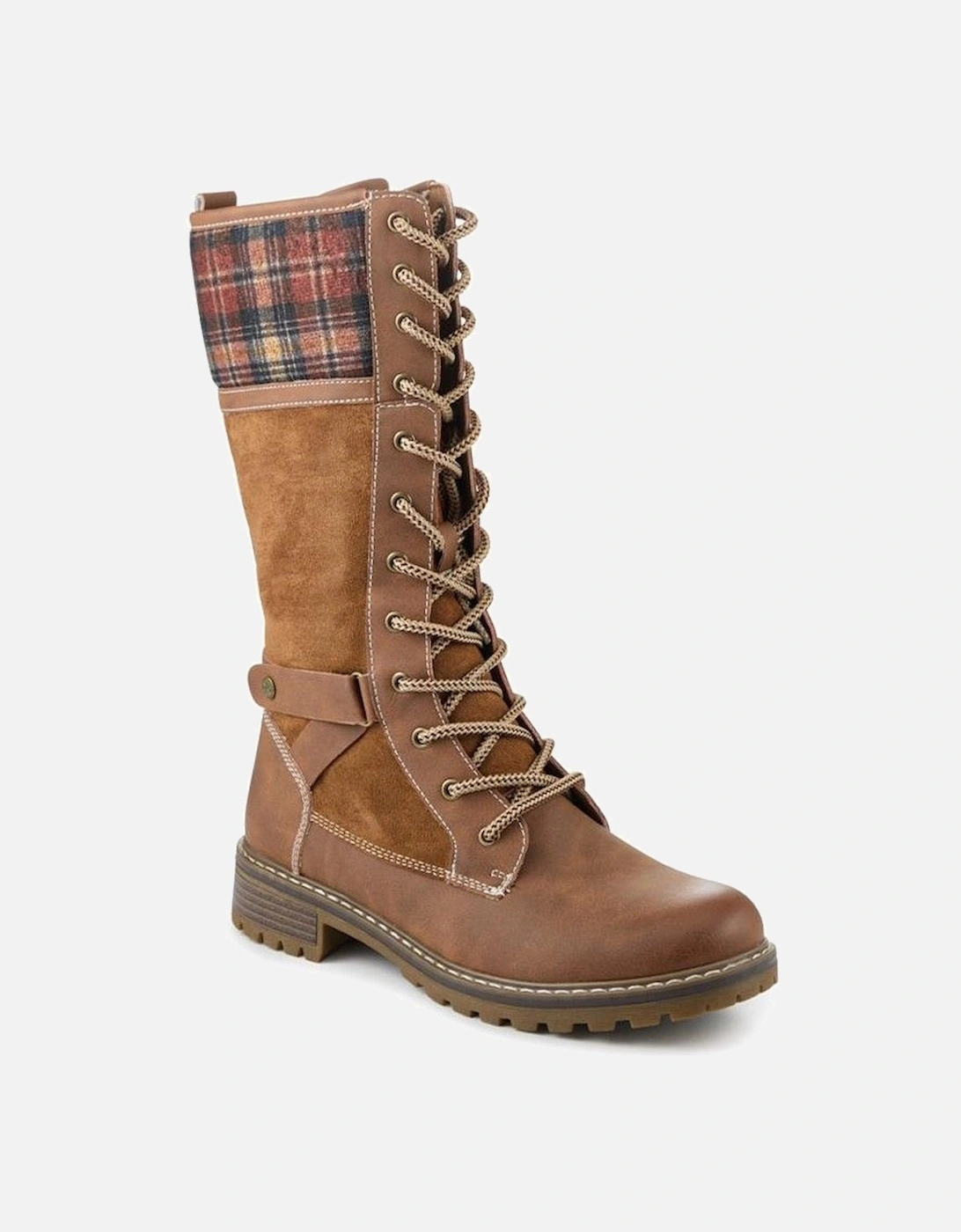 Lace Up Long Boots With Tartan Cuff, 2 of 1