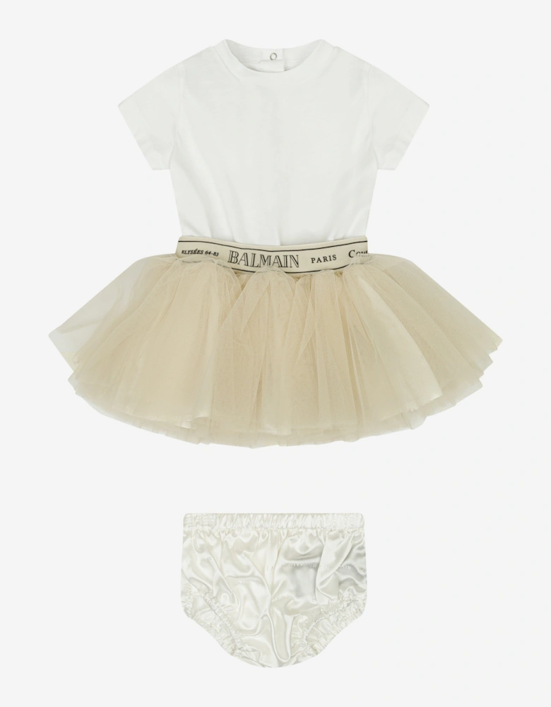 Baby Girls Jersey and Tulle Dress in Beige