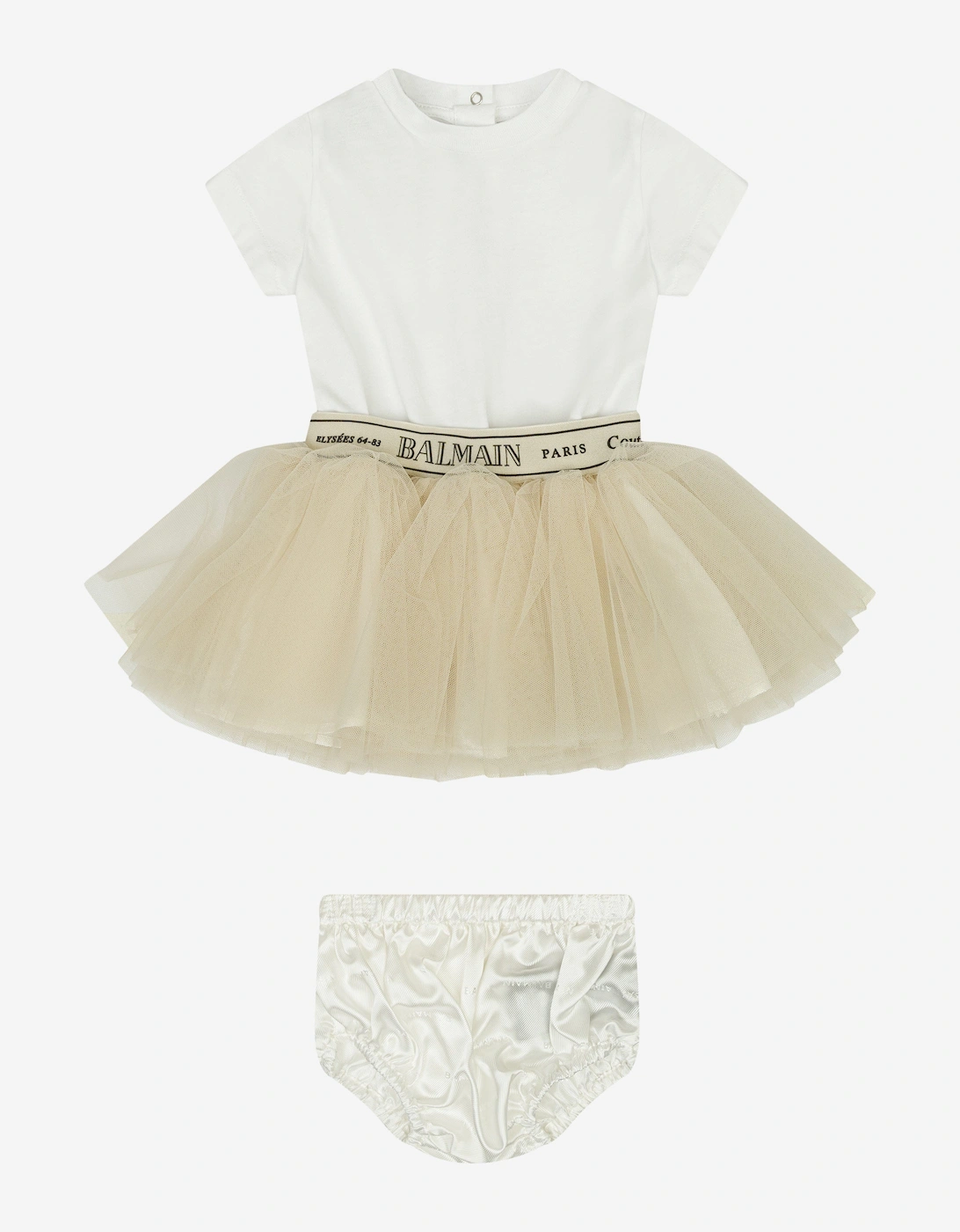 Baby Girls Jersey and Tulle Dress in Beige, 5 of 4