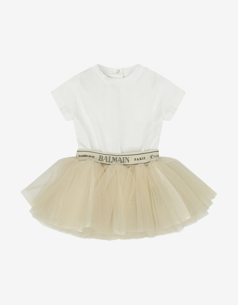 Baby Girls Jersey and Tulle Dress in Beige