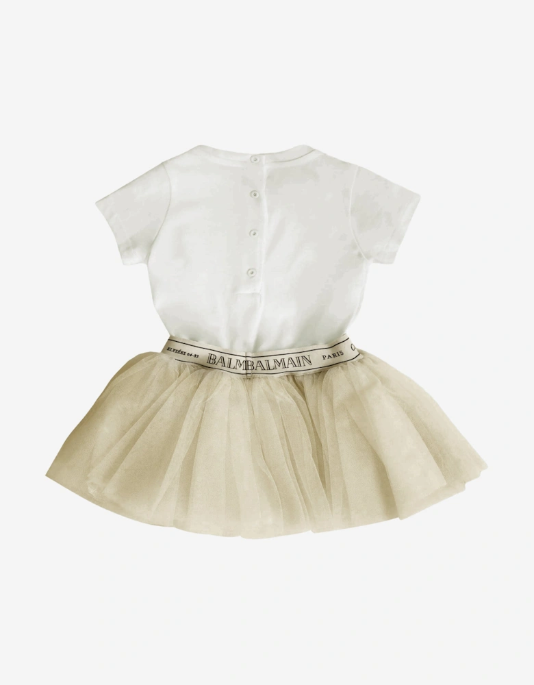 Baby Girls Jersey and Tulle Dress in Beige