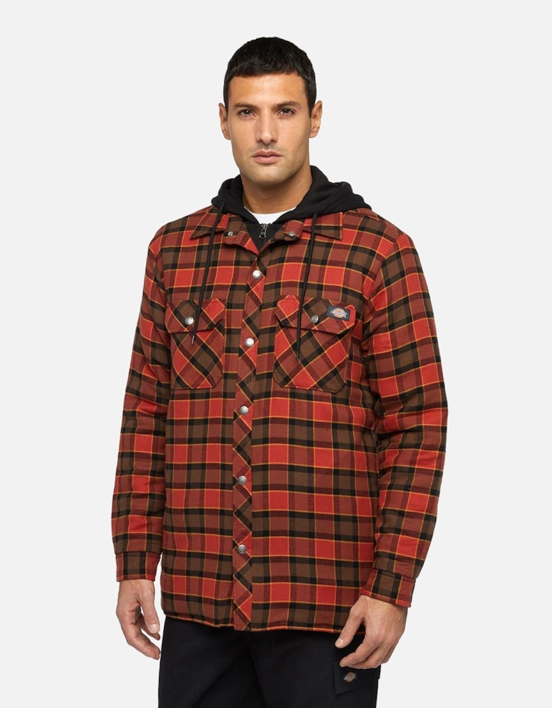 Fleece Hooded Flannel Shirt Men's Red Shirt Jacket